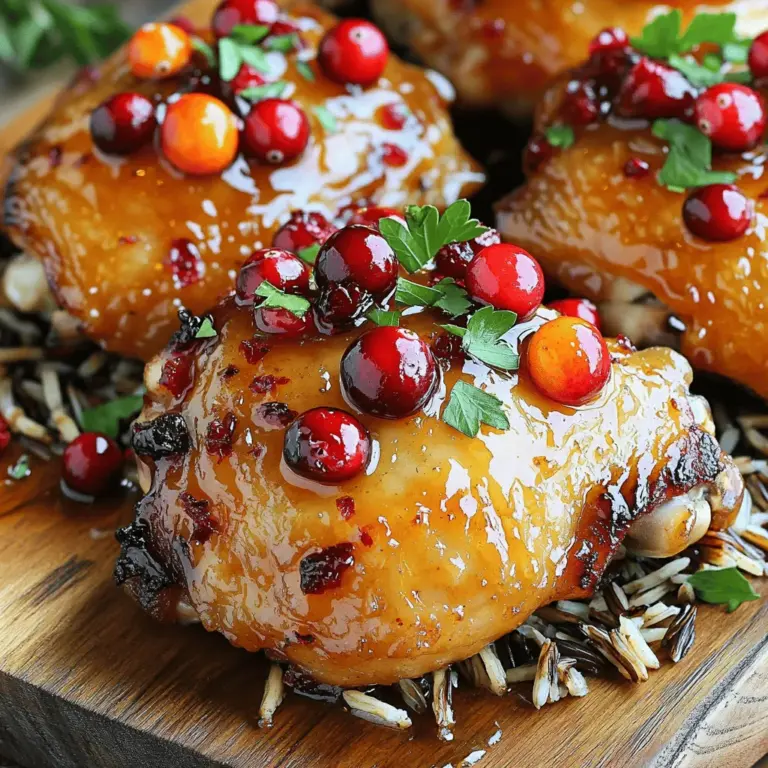 Cranberry Orange Chicken is a delightful dish that beautifully marries the tartness of cranberries with the zesty brightness of oranges. This unique flavor profile not only tantalizes the taste buds but also adds a pop of color to your dinner table. Ideal for holiday gatherings, family celebrations, or even a cozy weeknight meal, this recipe is sure to impress your guests and family alike. The seasonal appeal of this dish makes it a perfect choice for Thanksgiving, Christmas, or any occasion where festive flavors are welcomed.