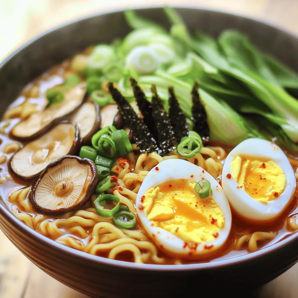 An easy ramen recipe starts with a good broth. You can make a homemade ramen broth or use store-bought. I love using vegetable broth for a light and fresh taste. Miso paste adds depth and umami. You only need a few tablespoons to change the flavor.