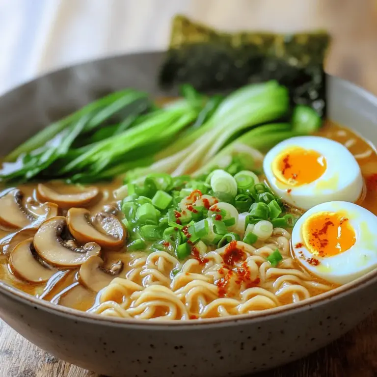 An easy ramen recipe starts with a good broth. You can make a homemade ramen broth or use store-bought. I love using vegetable broth for a light and fresh taste. Miso paste adds depth and umami. You only need a few tablespoons to change the flavor.