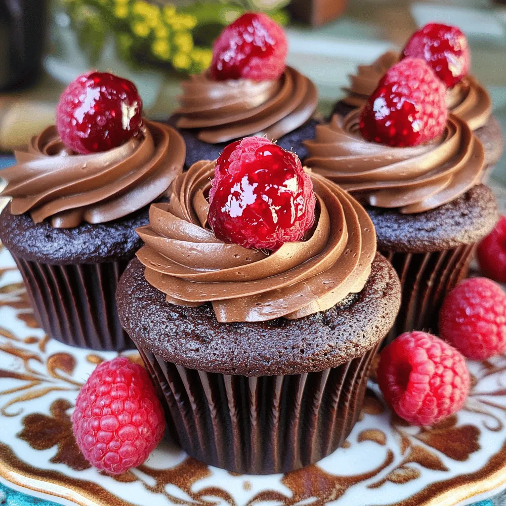 To make chocolate raspberry cupcakes, you need key ingredients. Start with 1 cup of all-purpose flour. Then, grab 1/2 cup of unsweetened cocoa powder for rich flavor. You’ll also need 1 cup of granulated sugar. Add 1 teaspoon of baking soda and 1/2 teaspoon of baking powder. A pinch of salt, about 1/4 teaspoon, is important too. Use 1/2 cup of softened unsalted butter. You will need 2 large eggs and 1 teaspoon of vanilla extract. The recipe calls for 1/2 cup of buttermilk and 1/2 cup of boiling water. Finally, fold in 1 cup of fresh raspberries and, if you like, 1/3 cup of chocolate chips. This mix creates a moist, tasty cupcake.