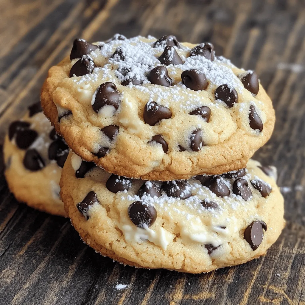 To make chocolate chip cheesecake cookies, you need specific ingredients. First, you need cream cheese for that rich taste. You also need unsalted butter, sugar, brown sugar, and an egg. These ingredients create a soft and creamy dough. You will need vanilla extract for flavor. For the dry ingredients, all-purpose flour, baking soda, and salt are key. Finally, chocolate chips add sweetness and texture.