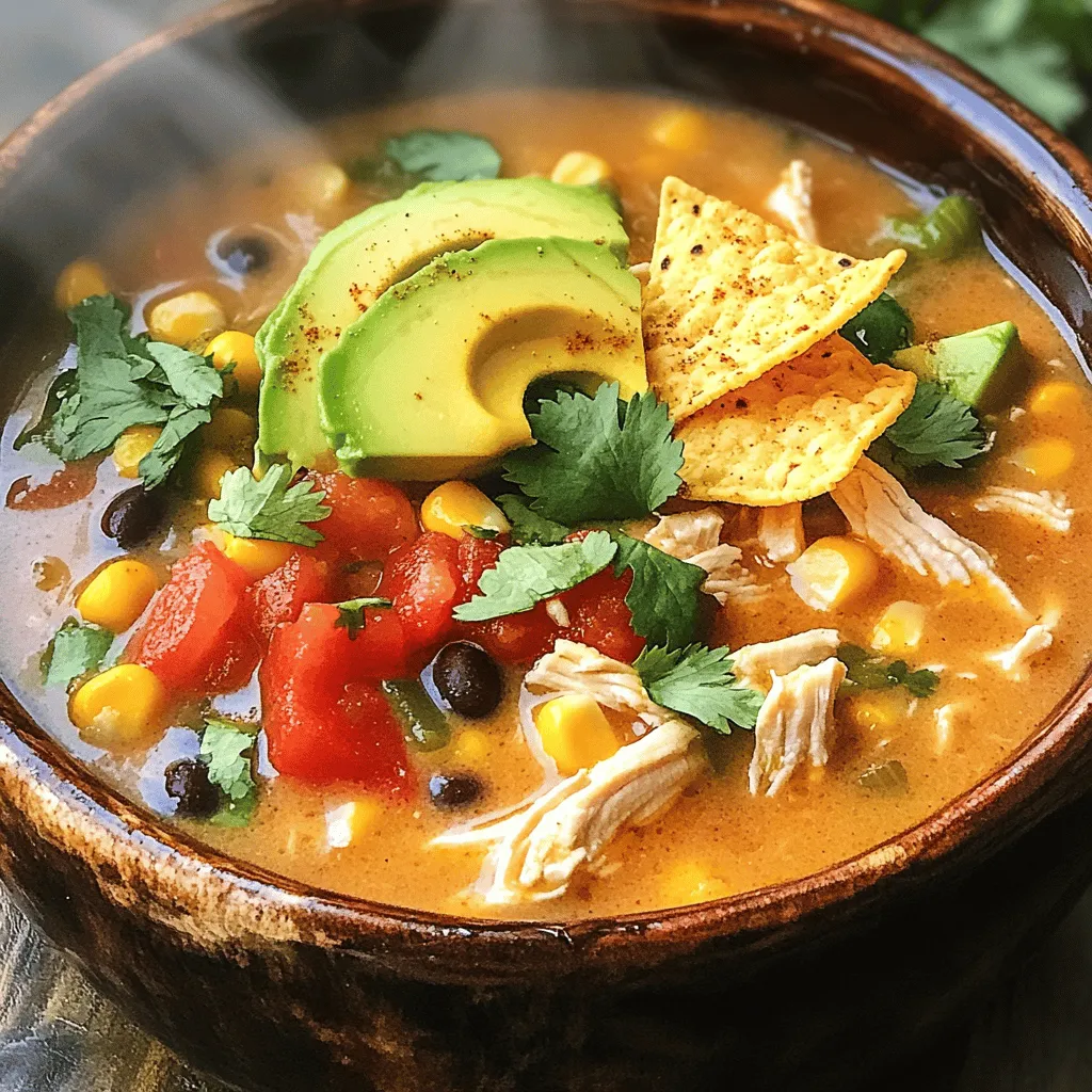 To create a rich and tasty creamy chicken tortilla soup, you need key ingredients. First, you need chicken. I use one pound of boneless, skinless chicken breasts. The chicken gives flavor and protein.