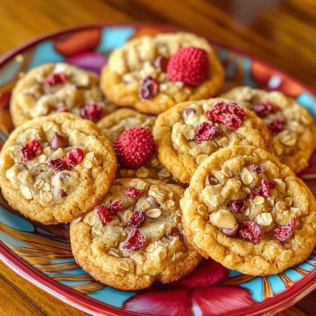 For a great batch of strawberry crunch cookies, you need some key ingredients. Start with 1 cup of unsalted butter. It should be softened to make mixing easy. You'll also need 3/4 cup of granulated sugar and 3/4 cup of brown sugar. These sugars add sweetness and depth to the cookies. One large egg helps bind everything together. Don’t forget 1 teaspoon of vanilla extract for a warm flavor.