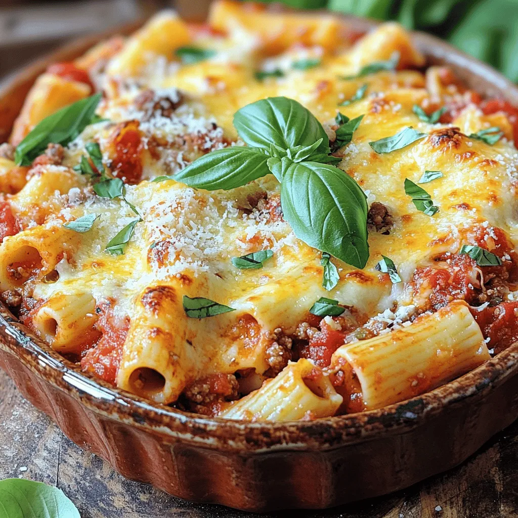 To make easy baked ziti, gather these key baked ziti ingredients: