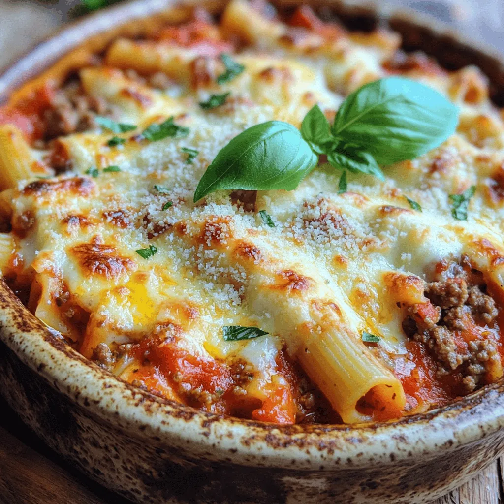 To make easy baked ziti, gather these key baked ziti ingredients: