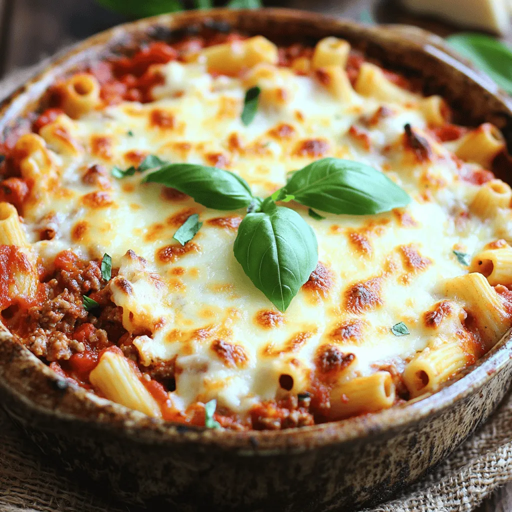 To make easy baked ziti, gather these key baked ziti ingredients: