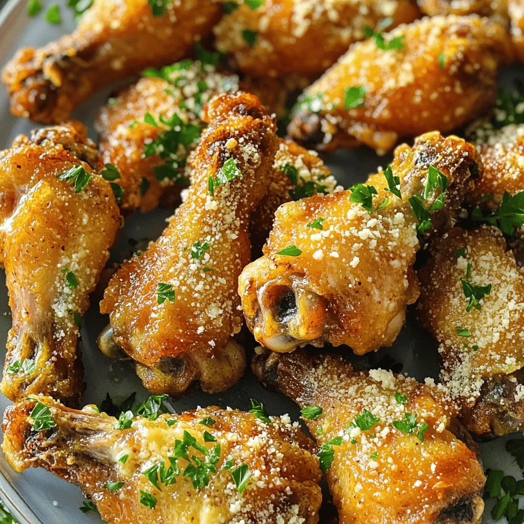 To make garlic parmesan wings, you need simple, fresh ingredients. The base is 2 pounds of chicken wings. For the sauce, gather 4 tablespoons of unsalted butter. You will also need 5 cloves of minced garlic. The herbs are 1 teaspoon each of dried parsley and dried oregano. Add salt and pepper to taste for seasoning. To finish, use 1 cup of grated Parmesan cheese.