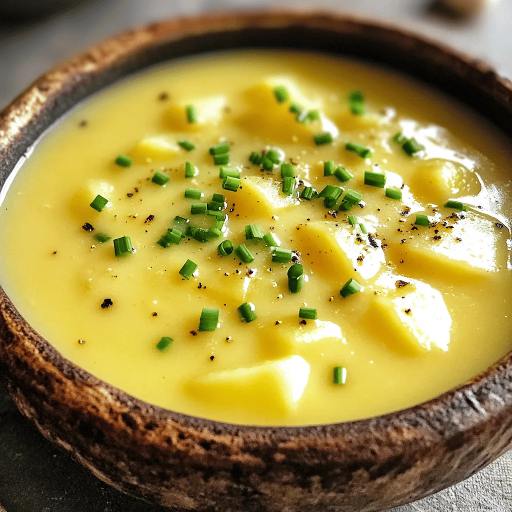 The potato garlic soup recipe shines with its simple yet flavorful ingredients. You need four large Yukon Gold potatoes. Their creamy texture makes the soup rich. Next, grab six cloves of minced garlic. Garlic gives the soup its warm, inviting flavor. You also want one medium onion, finely chopped. This adds sweetness and depth to the dish.