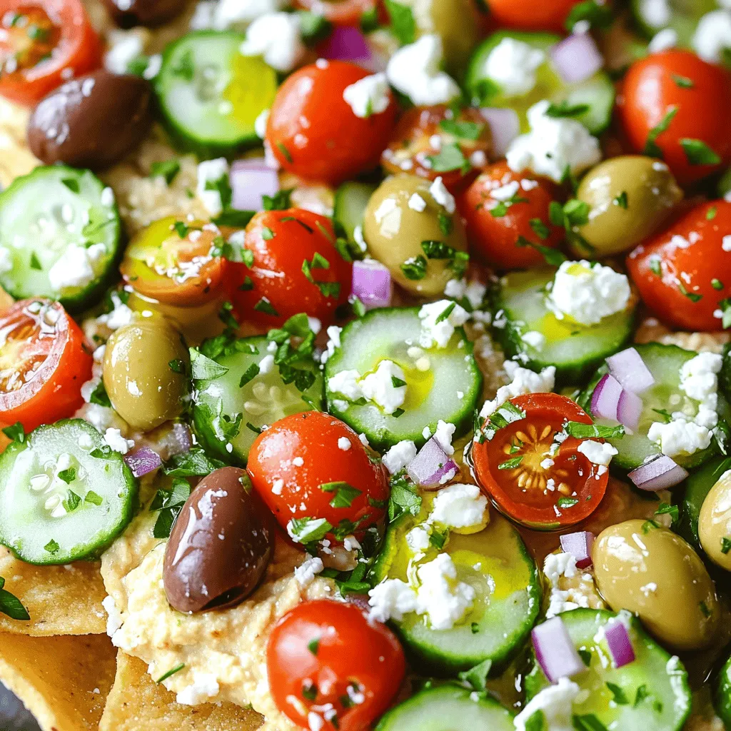 Mediterranean hummus nachos are a fun twist on the classic nacho dish. They bring together the rich flavors of the Mediterranean. Instead of cheese, you use hummus, which makes it creamy and savory. Pita chips replace traditional tortilla chips, adding a lovely crunch.