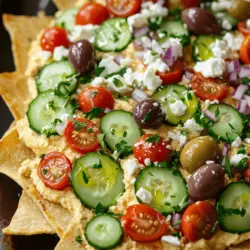 Mediterranean hummus nachos are a fun twist on the classic nacho dish. They bring together the rich flavors of the Mediterranean. Instead of cheese, you use hummus, which makes it creamy and savory. Pita chips replace traditional tortilla chips, adding a lovely crunch.