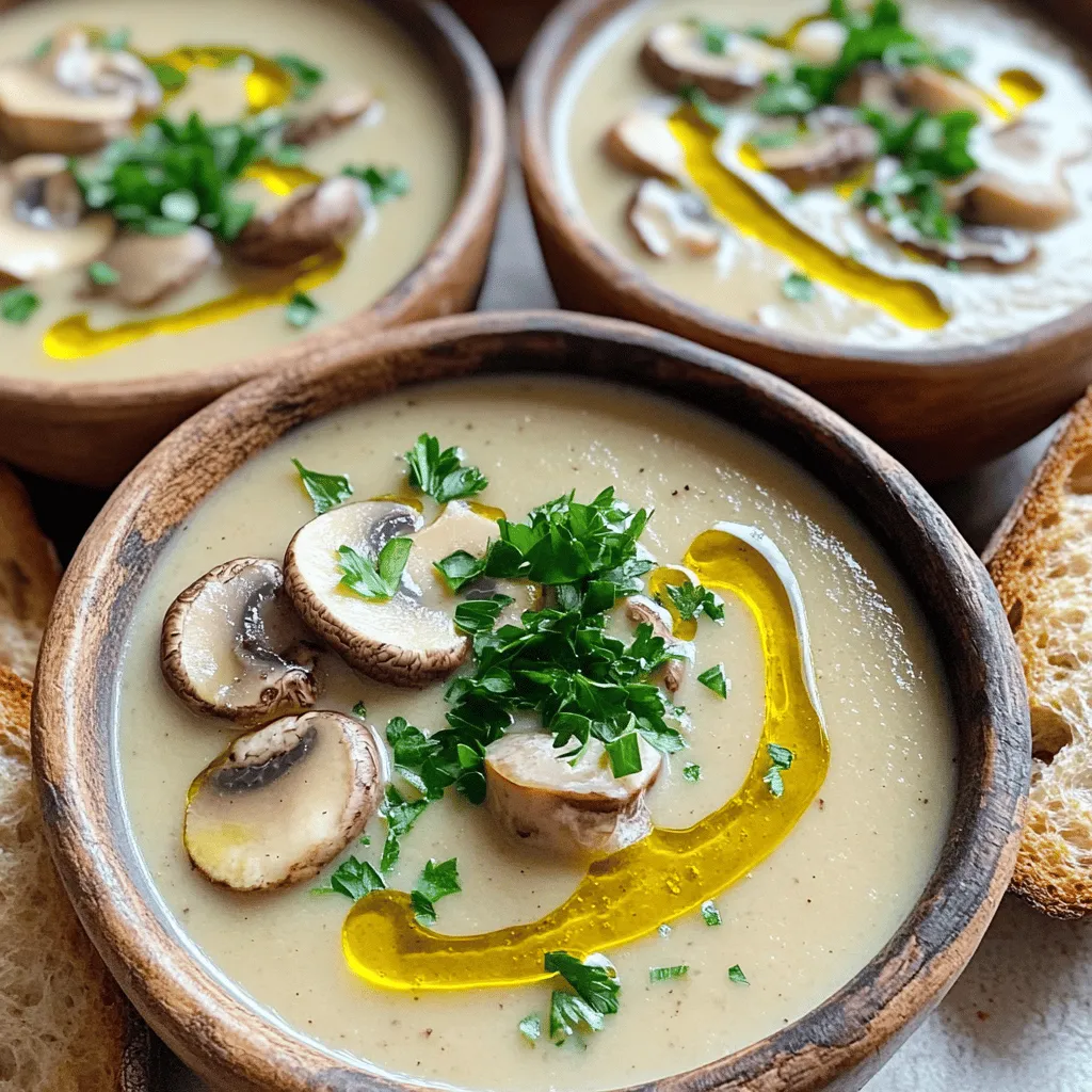 To make a great cream of mushroom soup, you need some key ingredients. The essential items include fresh mixed mushrooms, onion, garlic, butter, vegetable broth, and heavy cream. Each of these adds depth and flavor to your soup.