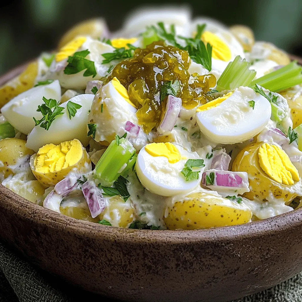 Classic country potato salad is all about simple, fresh flavors. You need a few key ingredients to make it shine. The best potatoes for salad are Yukon Gold. These potatoes have a creamy texture and hold their shape well. Peel and dice about three pounds for a good base.