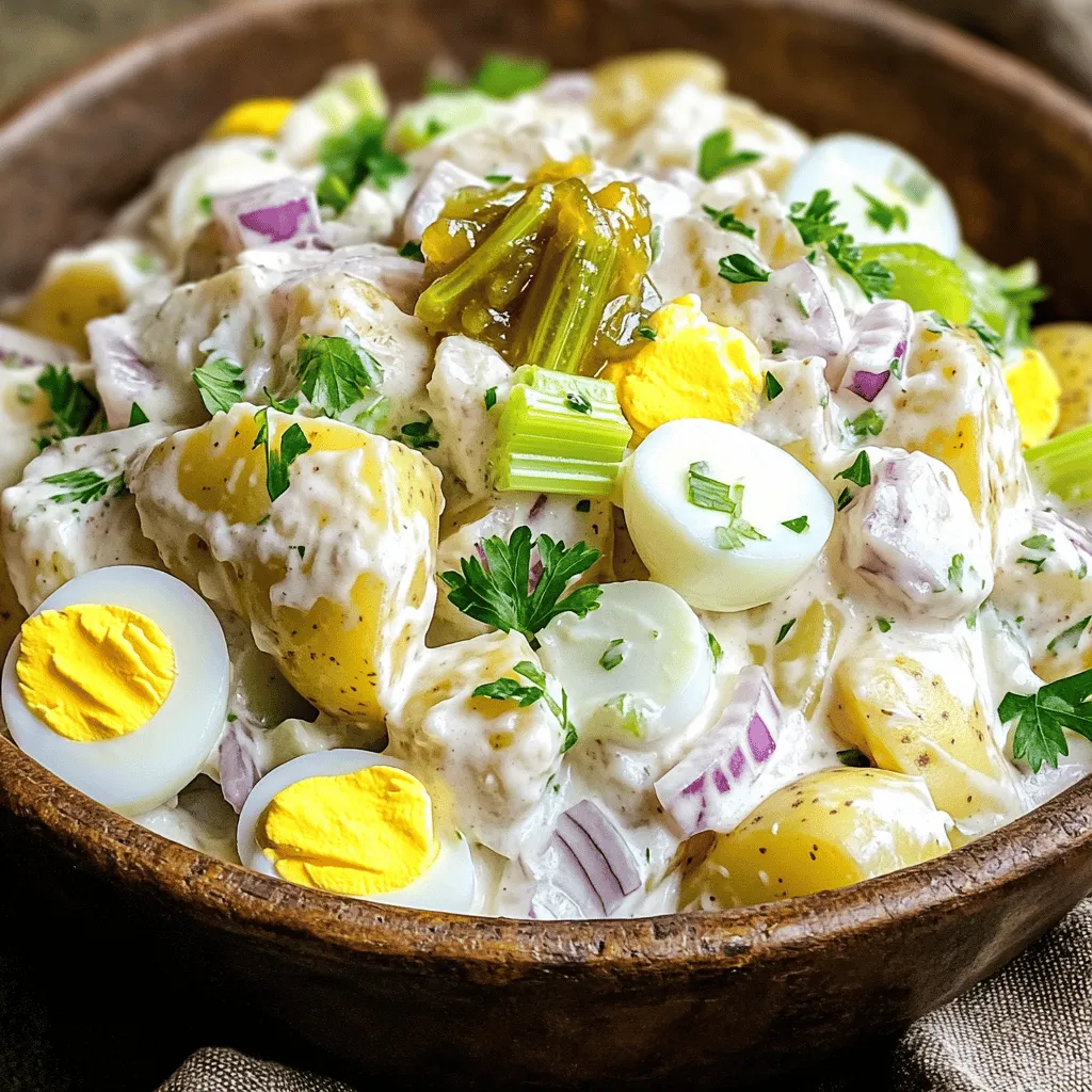 Classic country potato salad is all about simple, fresh flavors. You need a few key ingredients to make it shine. The best potatoes for salad are Yukon Gold. These potatoes have a creamy texture and hold their shape well. Peel and dice about three pounds for a good base.