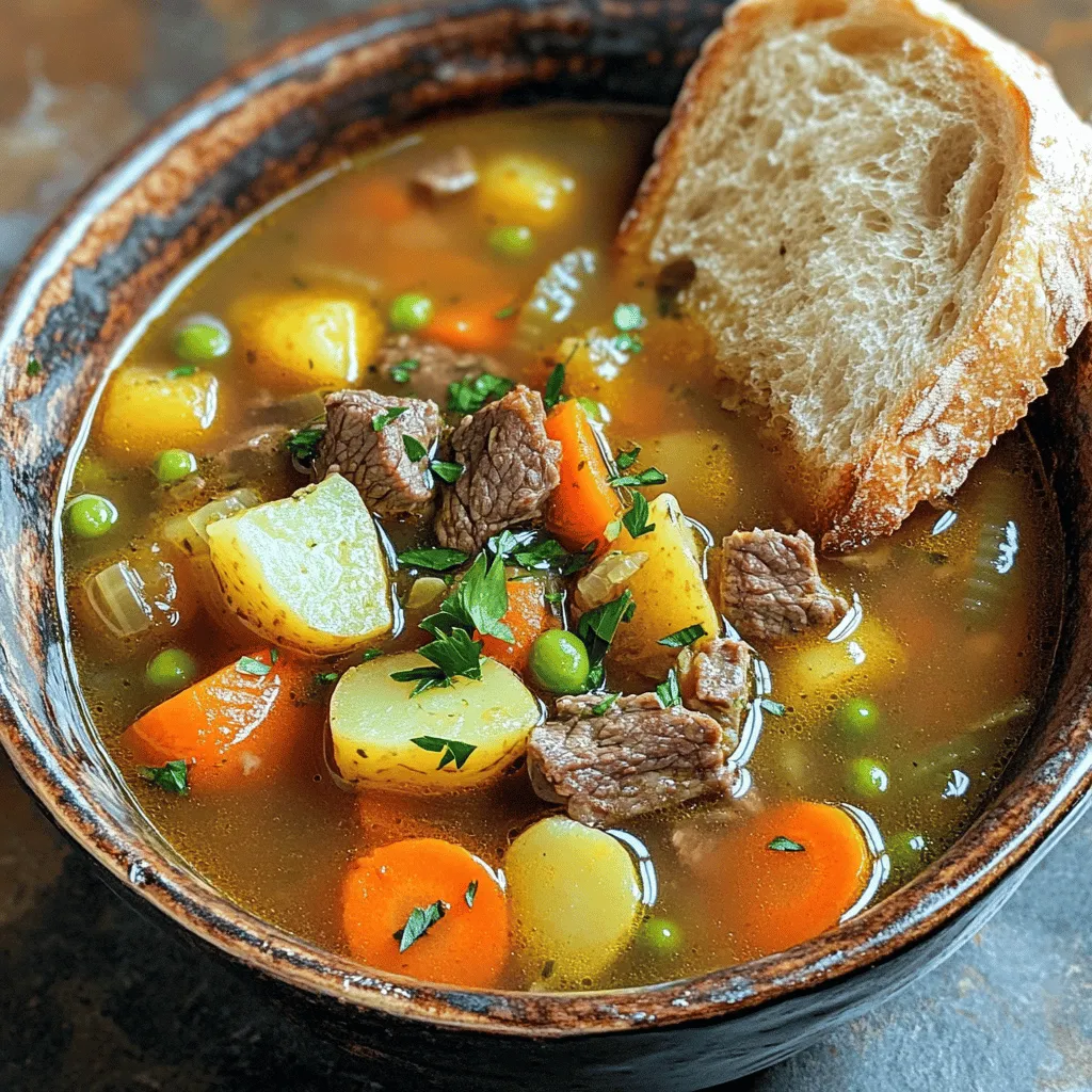 To make a great vegetable beef soup recipe, you need some key ingredients. First, choose good beef. I recommend using beef stew meat. It is tender and flavorful. You want the meat to be in bite-sized pieces. This helps it cook evenly and blend with the soup.