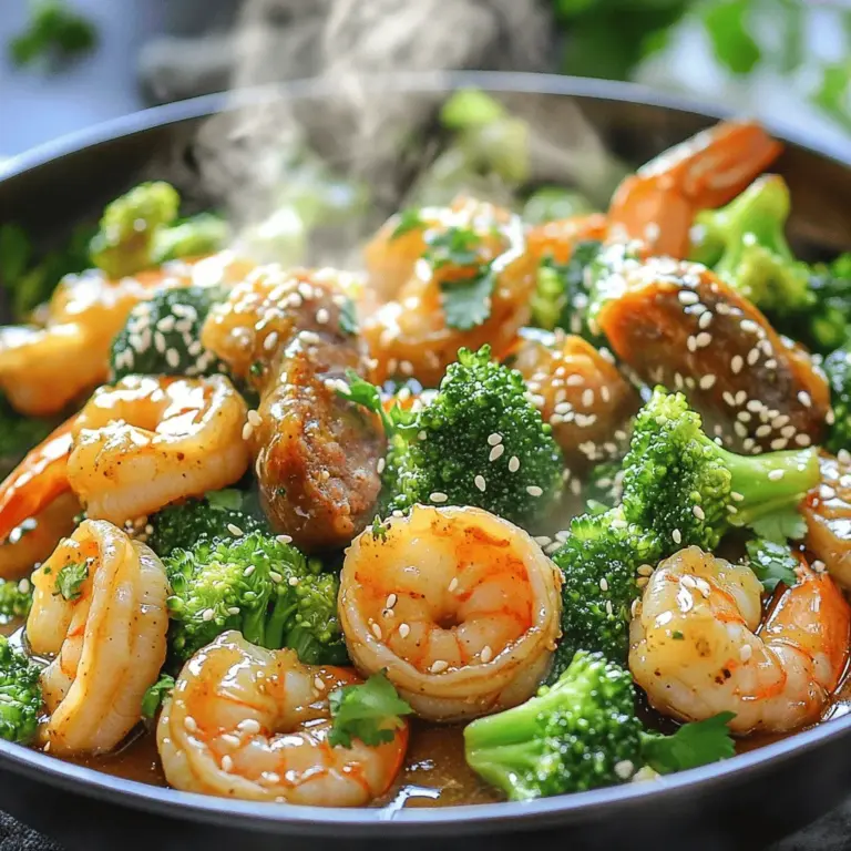 Welcome to the delicious world of "Honey Garlic Bliss," where the delightful combination of shrimp, sausage, and broccoli creates a perfect balance of flavors and textures that will tantalize your taste buds. This dish stands out not only for its incredible taste but also for its nutritional benefits, making it an ideal choice for weeknight dinners. The fusion of sweet, savory, and umami notes in the honey garlic sauce elevates the ingredients, creating a meal that is as appealing to the palate as it is to the eye.