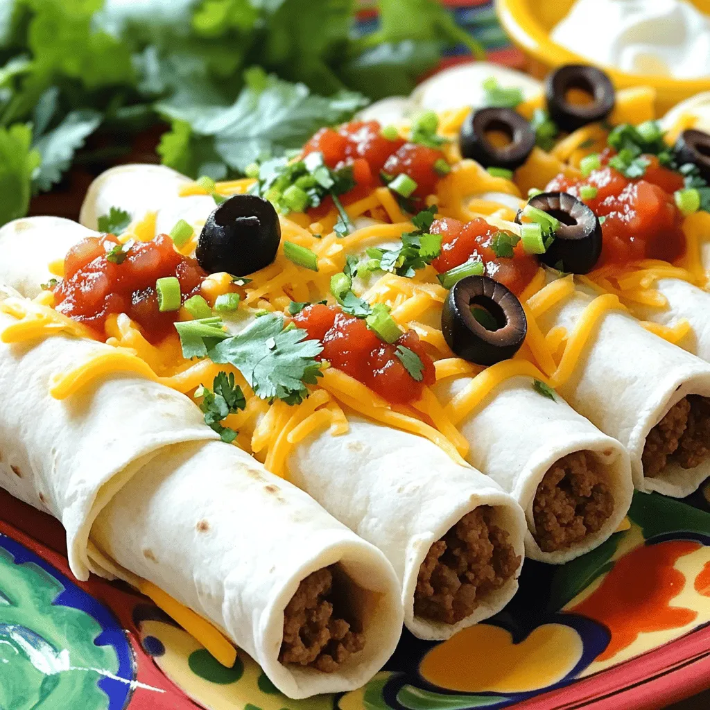 Taco tortilla roll ups are fun and tasty. You need simple ingredients to make them. The main items are large flour tortillas, seasoned ground beef, and shredded cheddar cheese. You’ll also need sour cream, salsa, black olives, green onions, and taco seasoning.