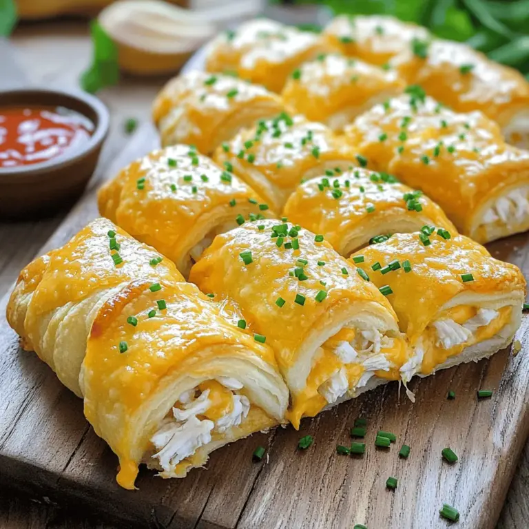 To make cheesy chicken crescent rolls, you need simple ingredients. First, grab a can of crescent roll dough. This dough forms the base of your rolls. Next, use one cup of cooked chicken. Shredded chicken works best. It adds protein and flavor.