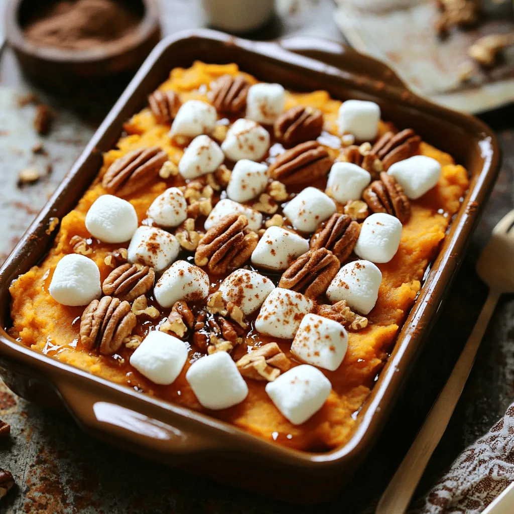 To make sweet potato casserole with marshmallows, you need a few key ingredients. First, you will need four medium sweet potatoes, peeled and cubed. These sweet potatoes bring a creamy texture and natural sweetness to your dish. Next, add 1/2 cup of unsweetened almond milk or any milk you prefer. This will help smooth out the sweet potatoes.