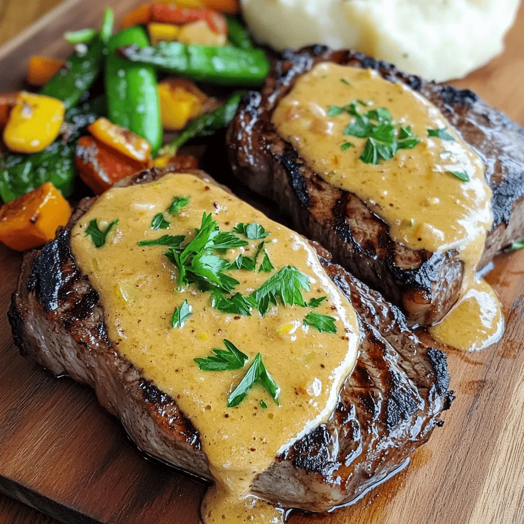 When making steak with bourbon garlic cream sauce, you need key ingredients. First, choose two ribeye steaks. They should be about one inch thick. This cut gives great flavor and tenderness. Next, season them well with salt and pepper.