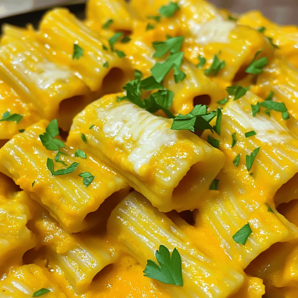 The main ingredients for pumpkin rigatoni are simple yet tasty. You need rigatoni pasta, pumpkin puree, and Gruyere cheese. Each ingredient plays a key role in flavor and texture.