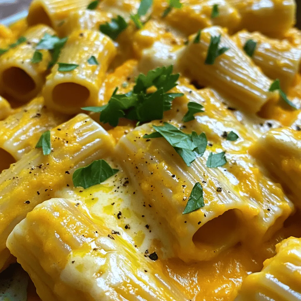 The main ingredients for pumpkin rigatoni are simple yet tasty. You need rigatoni pasta, pumpkin puree, and Gruyere cheese. Each ingredient plays a key role in flavor and texture.