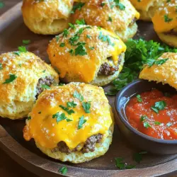 Irresistible garlic parmesan cheeseburger bombs are bite-sized snacks packed with flavor. They combine ground beef, cheese, and garlic in a warm biscuit shell. This blend makes them a hit at parties and gatherings.