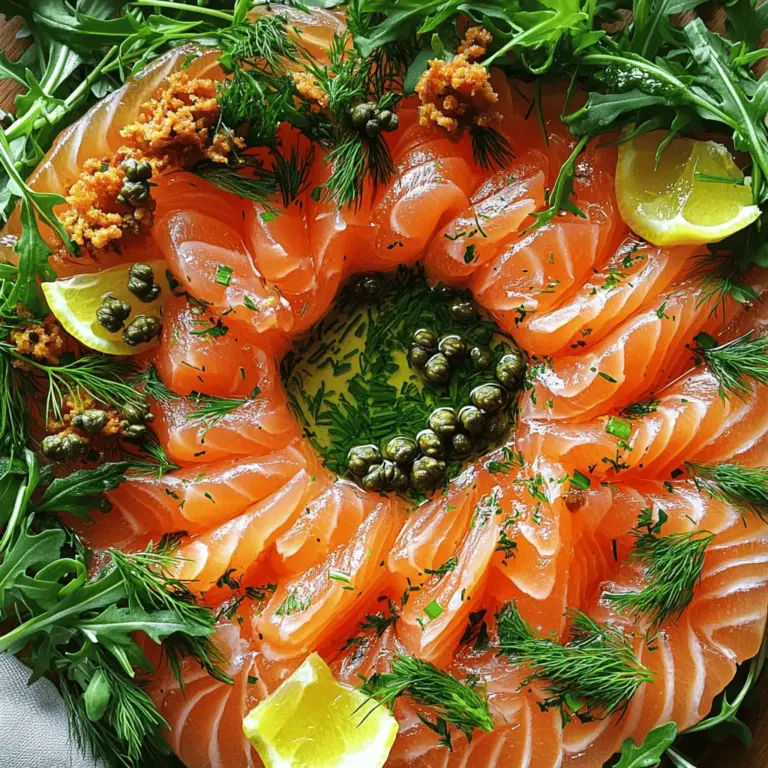 To make a great smoked salmon carpaccio, you need simple, fresh ingredients. The main star is smoked salmon. Look for high-quality, thinly sliced smoked salmon. The best types are Nova, Scottish, or wild salmon. These types have rich flavors that shine in this dish.