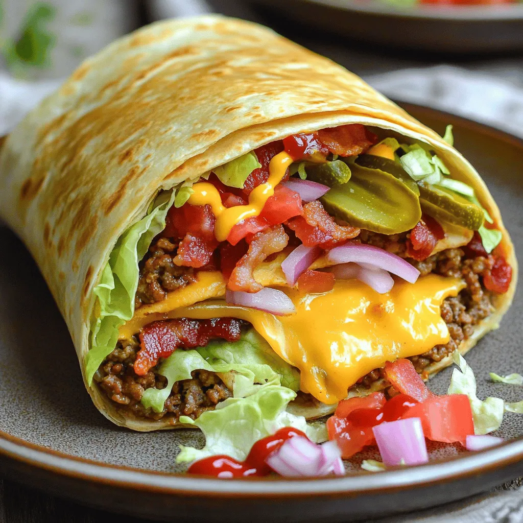 A Huge Bacon Cheeseburger Burrito needs fresh and tasty ingredients. The main star is ground beef. You want one pound of high-quality beef for the best flavor. Next, crispy bacon is a must. Use four slices, chopped into small bits. This gives a great crunch.