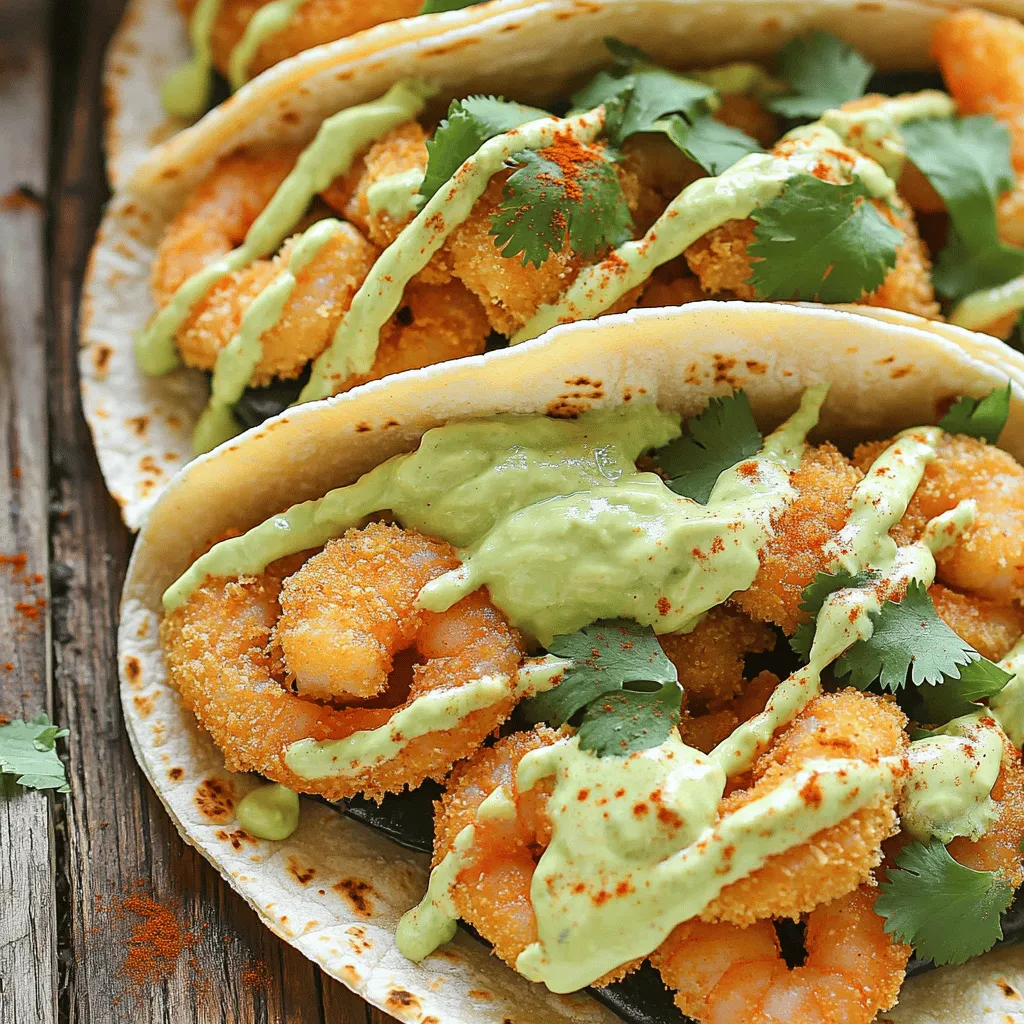 To make crispy shrimp tacos, you need fresh shrimp and tasty veggies. Start with 1 pound of large shrimp. They should be peeled and deveined. For the roasted poblano peppers, use two large ones. Their smoky flavor goes great with shrimp.