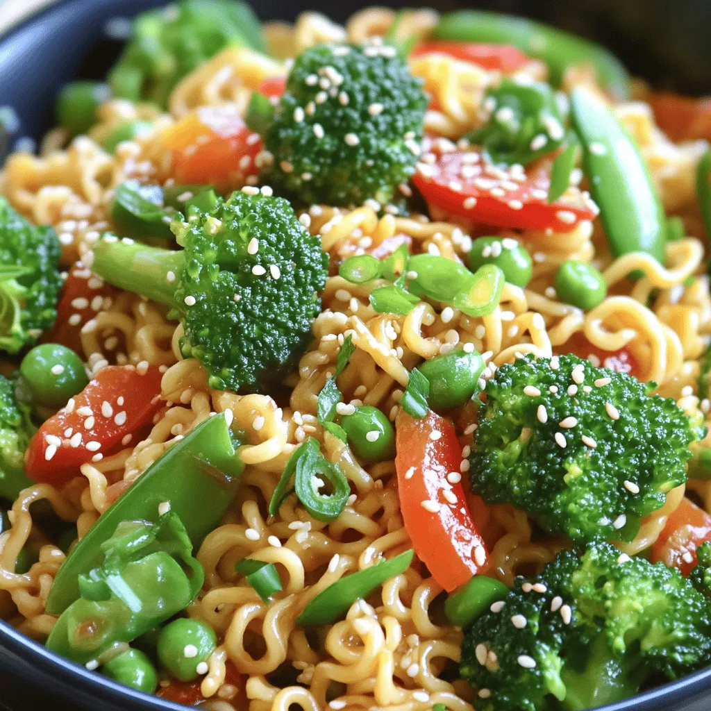 For a tasty ramen noodle stir fry, you need key ingredients. Start with two packs of instant ramen noodles. Discard the seasoning packets; you don't need them. Next, grab fresh vegetables. Broccoli, bell peppers, snap peas, and carrots add great color and crunch. I love using one cup of each for balance.