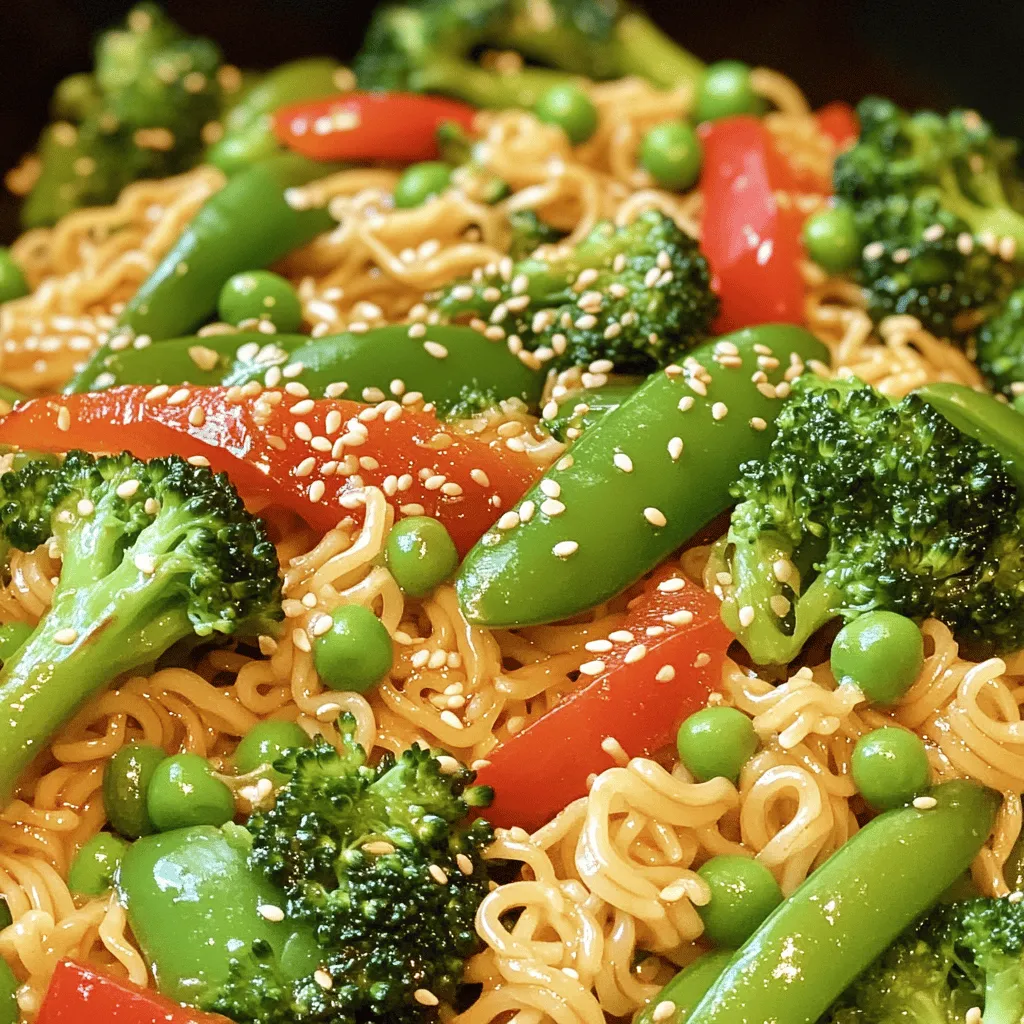 For a tasty ramen noodle stir fry, you need key ingredients. Start with two packs of instant ramen noodles. Discard the seasoning packets; you don't need them. Next, grab fresh vegetables. Broccoli, bell peppers, snap peas, and carrots add great color and crunch. I love using one cup of each for balance.