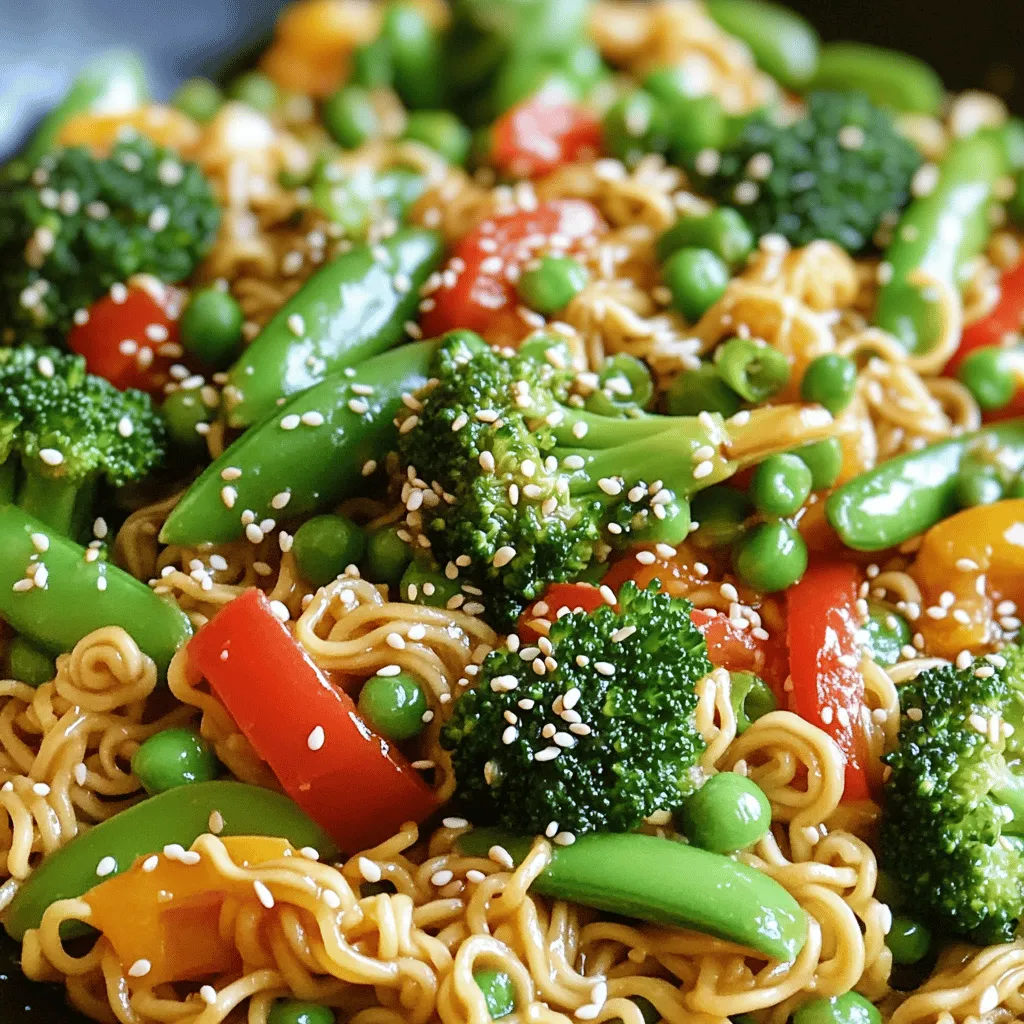 For a tasty ramen noodle stir fry, you need key ingredients. Start with two packs of instant ramen noodles. Discard the seasoning packets; you don't need them. Next, grab fresh vegetables. Broccoli, bell peppers, snap peas, and carrots add great color and crunch. I love using one cup of each for balance.