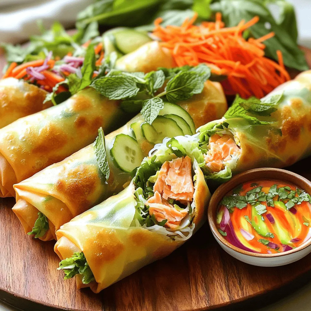 To make these tasty spring rolls, you need a few key items. First, grab 8 rice paper wrappers. These wrappers are the perfect outer layer. Next, you'll need 1 cup of cooked salmon. You can use fresh fish or leftover salmon. Then, get 1 cup of vermicelli noodles. These noodles add a nice texture.