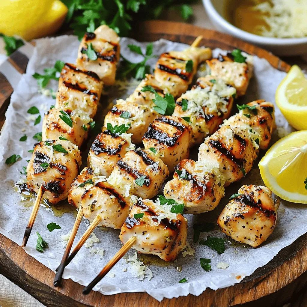 To make garlic parmesan chicken skewers, you need a few simple ingredients. The main items are: