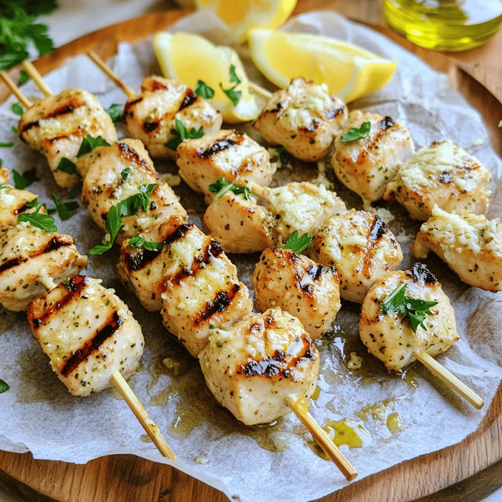 To make garlic parmesan chicken skewers, you need a few simple ingredients. The main items are: