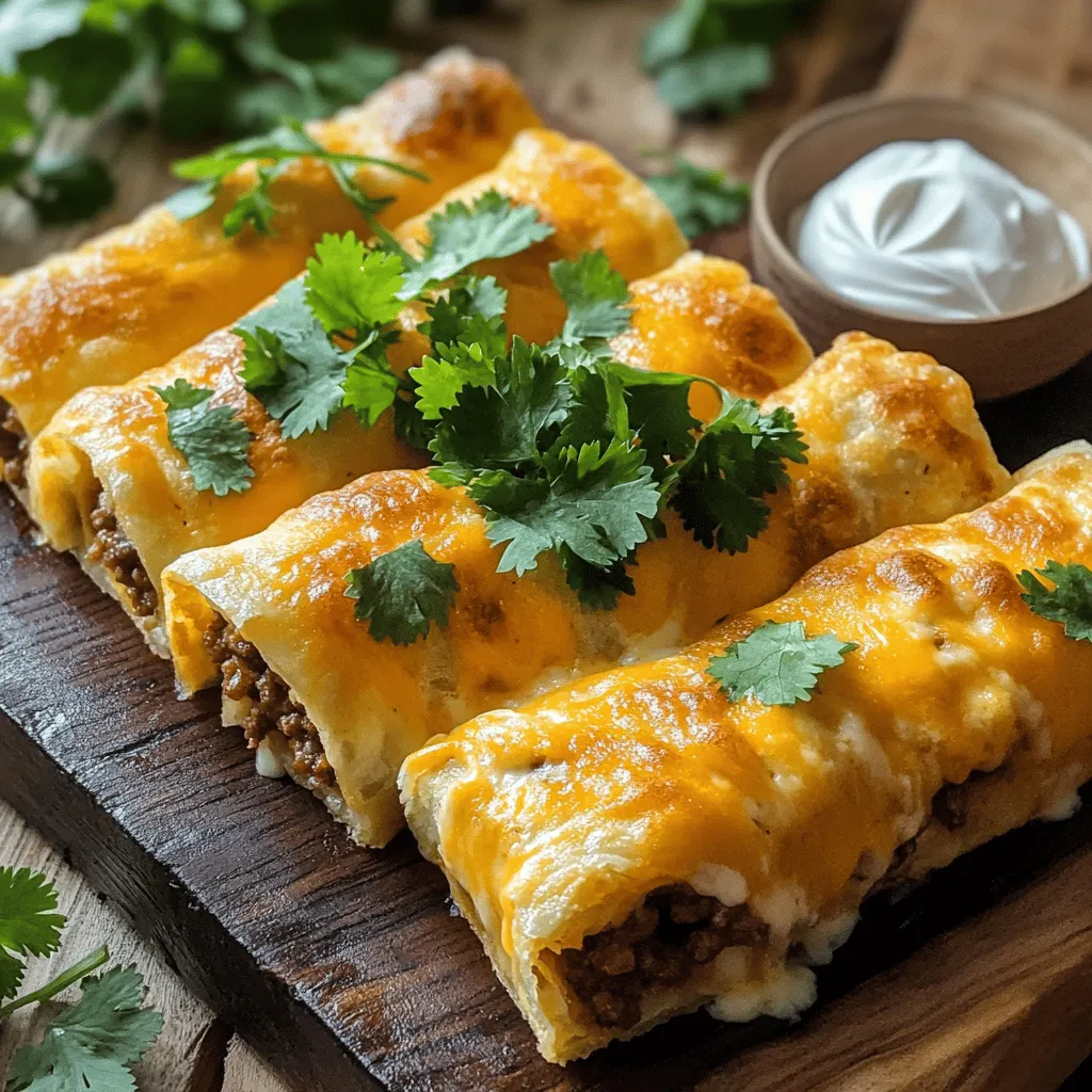 The cheesy beefy roll-ups recipe needs a few simple ingredients. First, you need 1 pound of ground beef. This gives your roll-ups a nice, hearty base. Next, you want 1 cup of shredded cheddar cheese. It adds a rich, gooey texture that everyone loves. You also need 1 small onion, finely chopped, and 2 cloves of minced garlic. These bring great flavor and aroma to the dish.