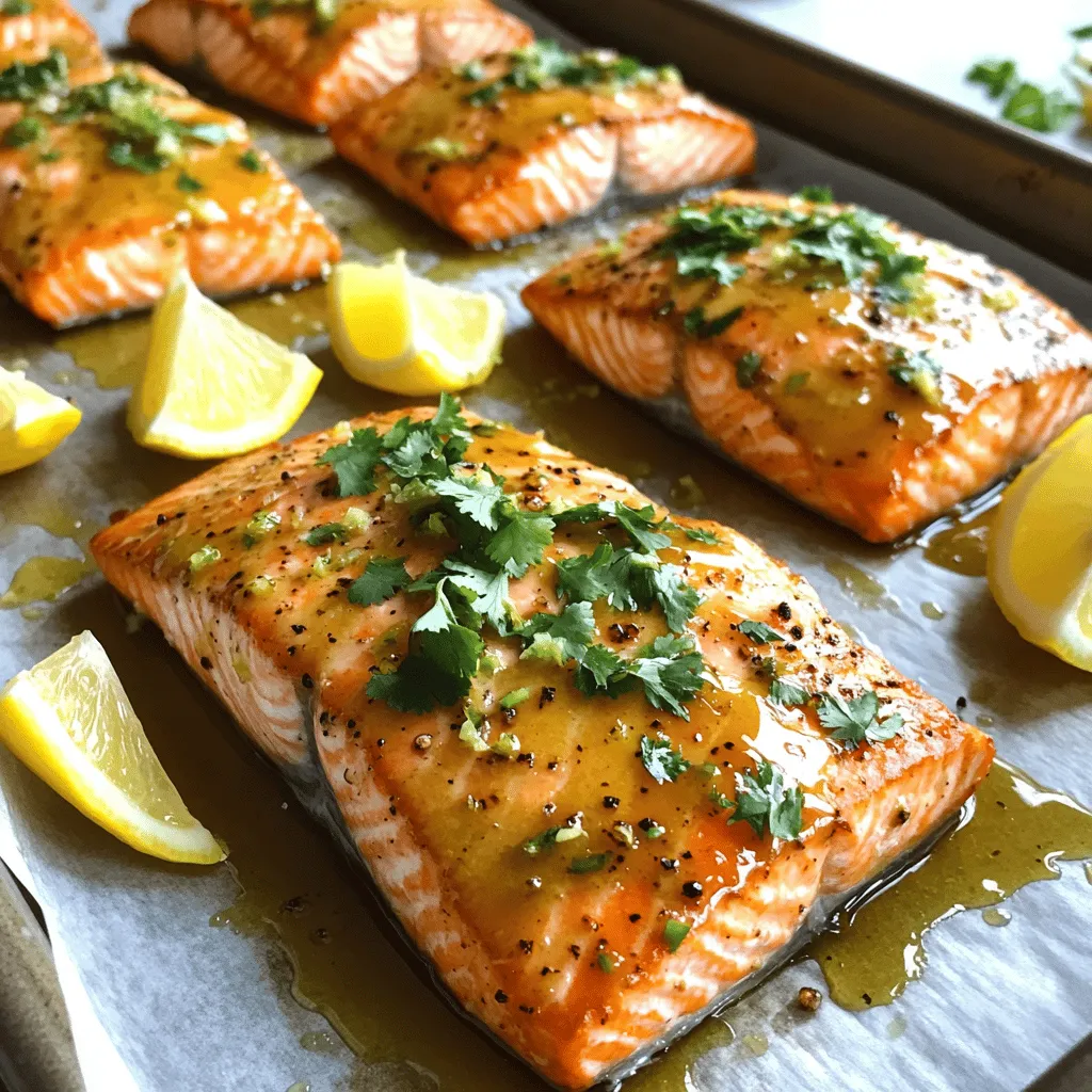 For the honey-lime garlic butter baked salmon recipe, you need simple ingredients. You will need four salmon fillets, about six ounces each. Olive oil helps keep the fish moist. Unsalted butter adds richness to the dish. Honey brings sweetness, while fresh lime juice gives it a zesty kick. You will also use minced garlic for flavor. Salt and pepper will enhance the taste. Finally, lime zest adds a fresh aroma. Fresh cilantro or parsley makes a nice garnish. Lemon wedges are great for serving.