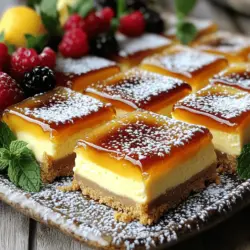 Crème brûlée cheesecake bars are a fun twist on classic cheesecake. They blend two beloved desserts into one. The bars have a creamy cheesecake base with a crispy sugar topping. This topping gives them that signature crème brûlée crunch.