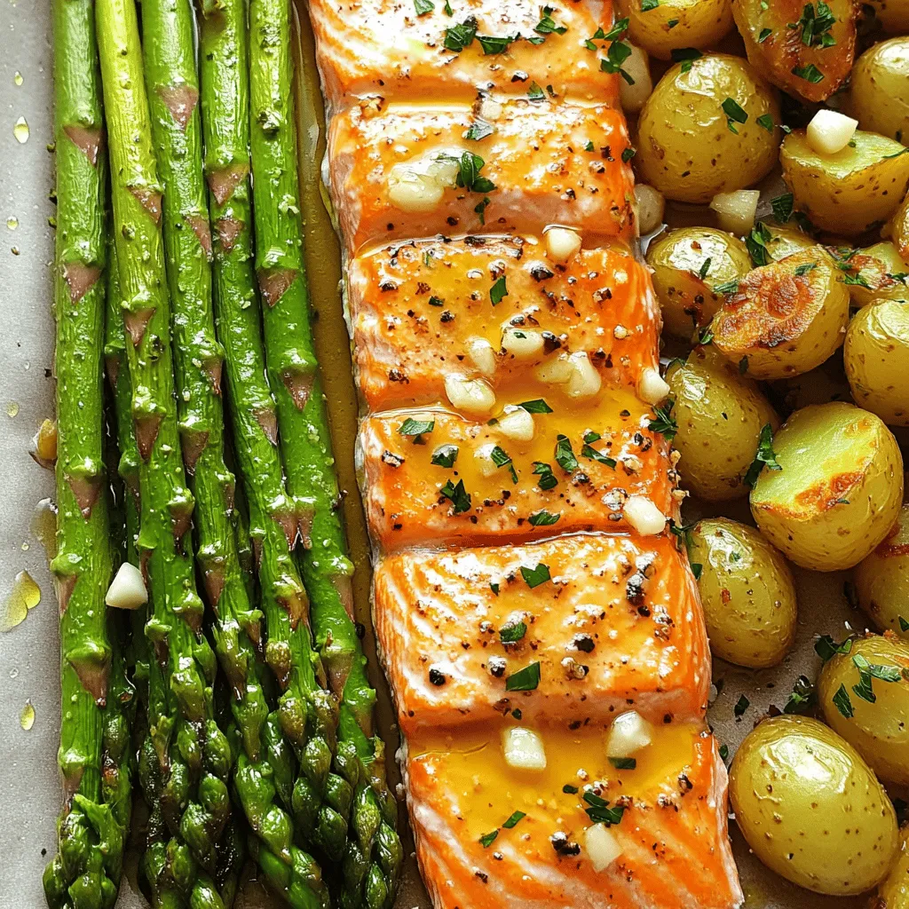 To make sheet pan salmon and asparagus with crispy potatoes, gather these ingredients: