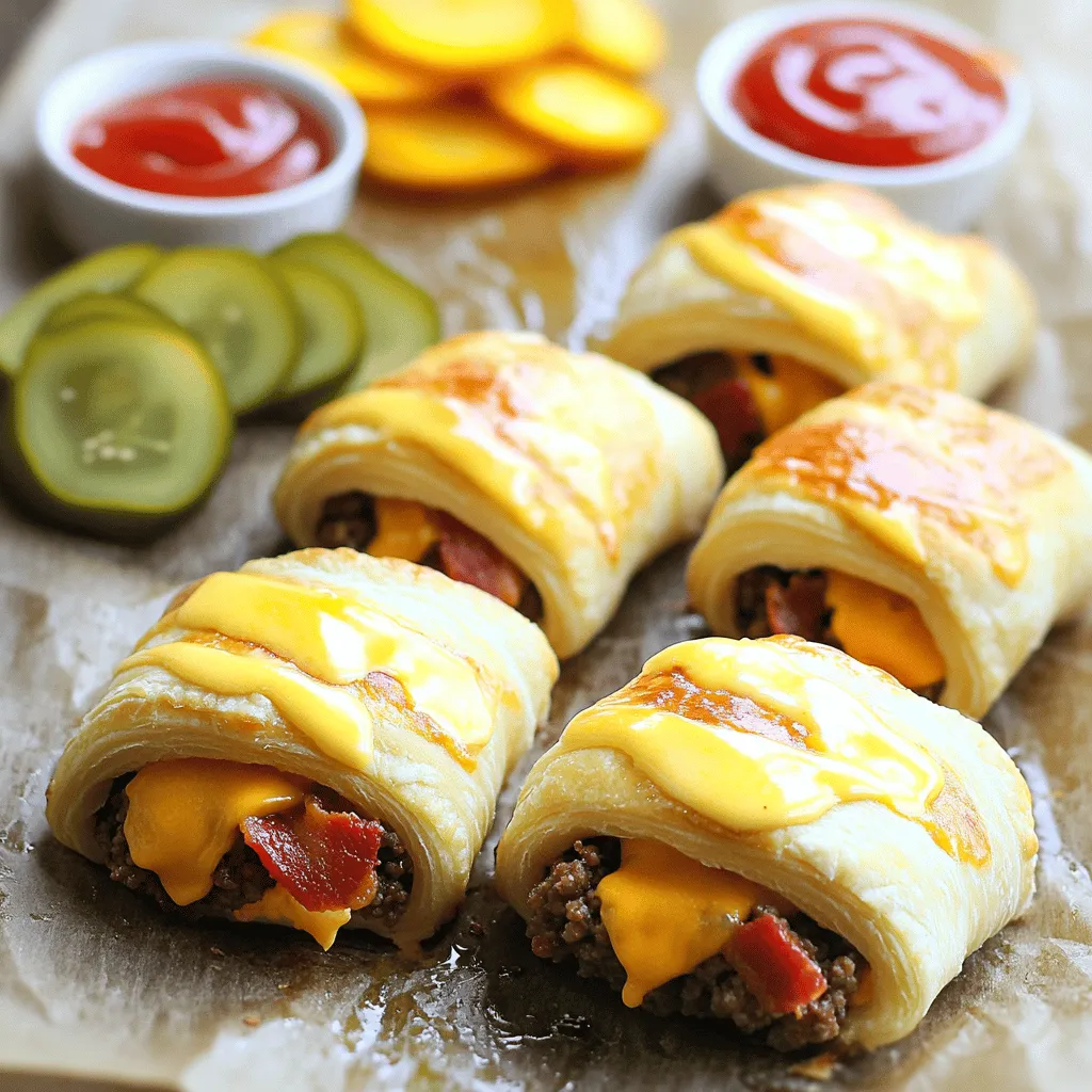 Bacon cheeseburger roll-ups are a fun twist on classic burgers. They combine ground beef, bacon, and cheese in a tasty roll. You wrap all of that goodness in crescent dough. This snack is easy to make and loved by many.