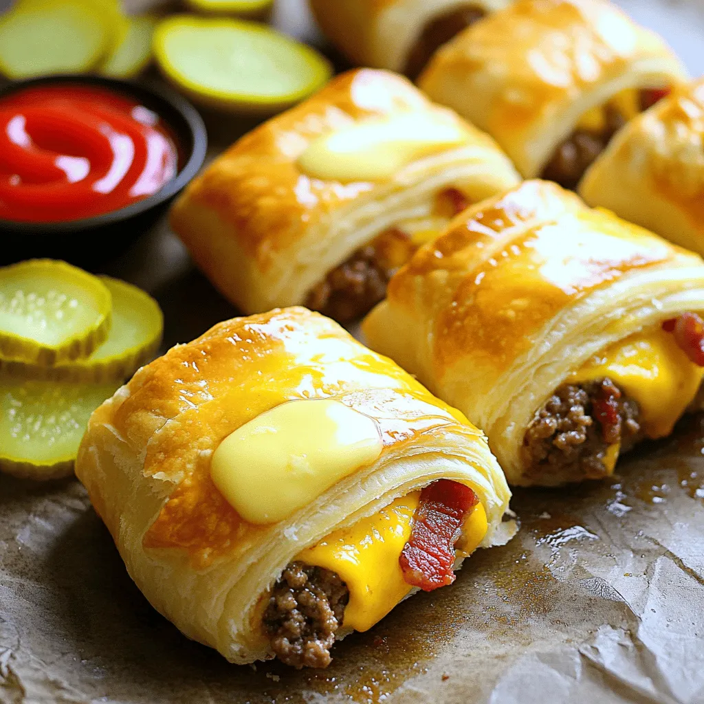 Bacon cheeseburger roll-ups are a fun twist on classic burgers. They combine ground beef, bacon, and cheese in a tasty roll. You wrap all of that goodness in crescent dough. This snack is easy to make and loved by many.