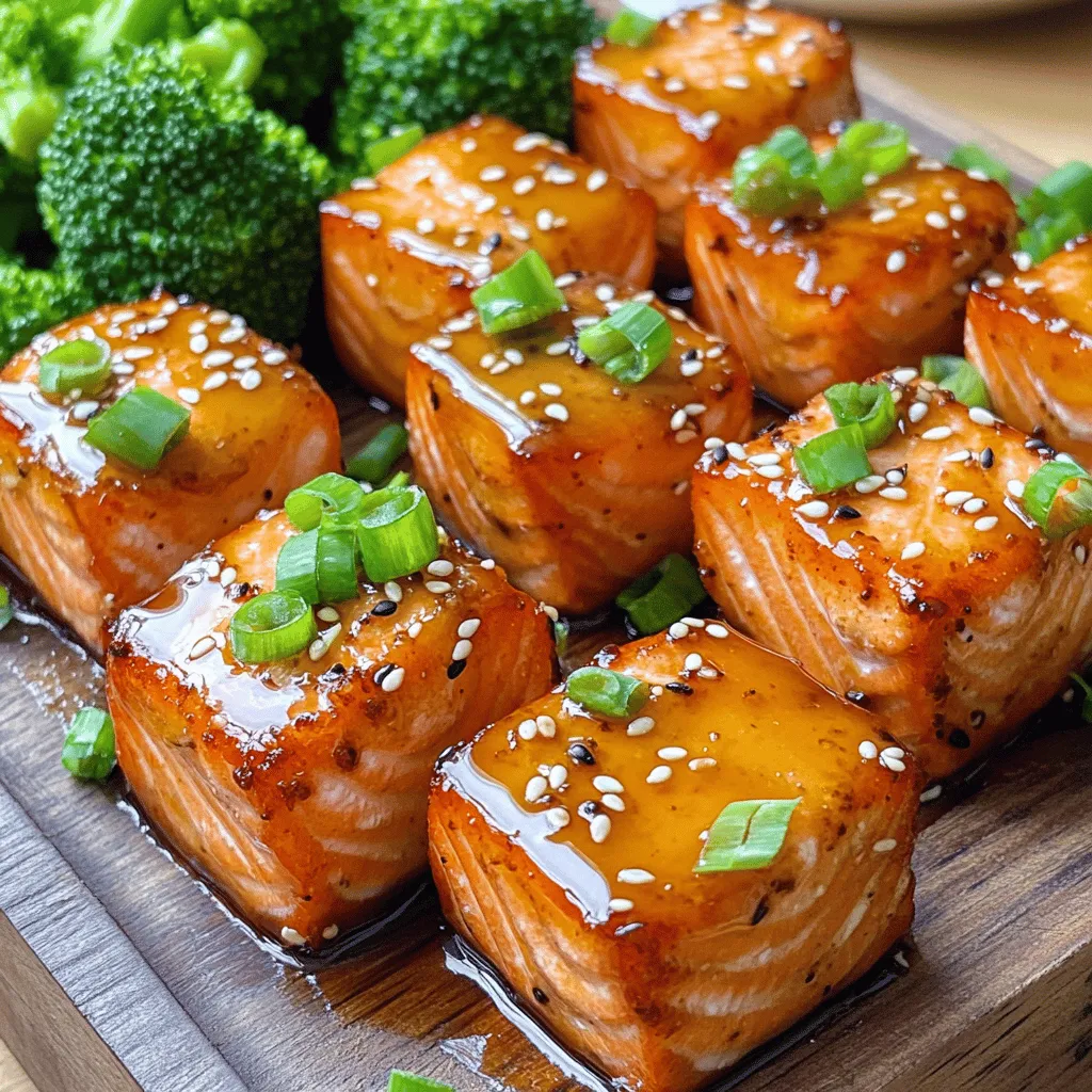 Honey butter garlic glazed salmon bites are small, tasty pieces of fish. They are perfect for sharing or snacking. This dish combines sweet honey, rich butter, and savory garlic. The glaze adds a wonderful shine and flavor to the salmon. You can enjoy these bites as an appetizer or a main dish.