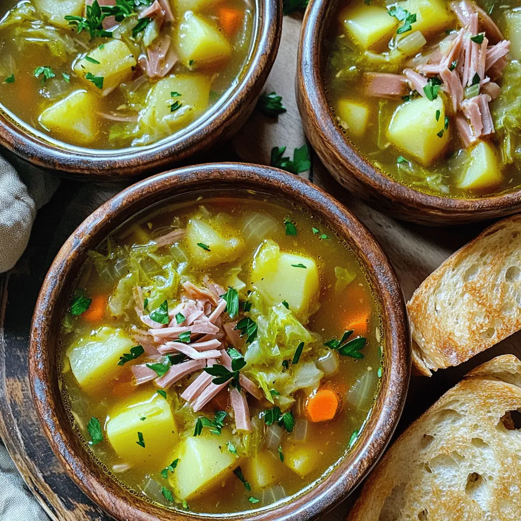 To make a hearty ham bone soup, you need a few key ingredients. Start with a large ham bone that has some meat on it. This adds rich flavor to your soup. You will also need six cups of water or homemade chicken broth for the base.