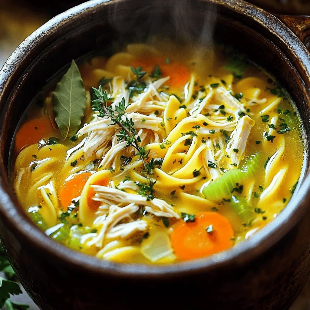 Chicken noodle soup is a warm hug in a bowl. To make this tasty dish, you need a few key ingredients. First, the base is homemade chicken broth for soup. This broth gives your soup rich flavor. If you want to save time, store-bought broth works too.