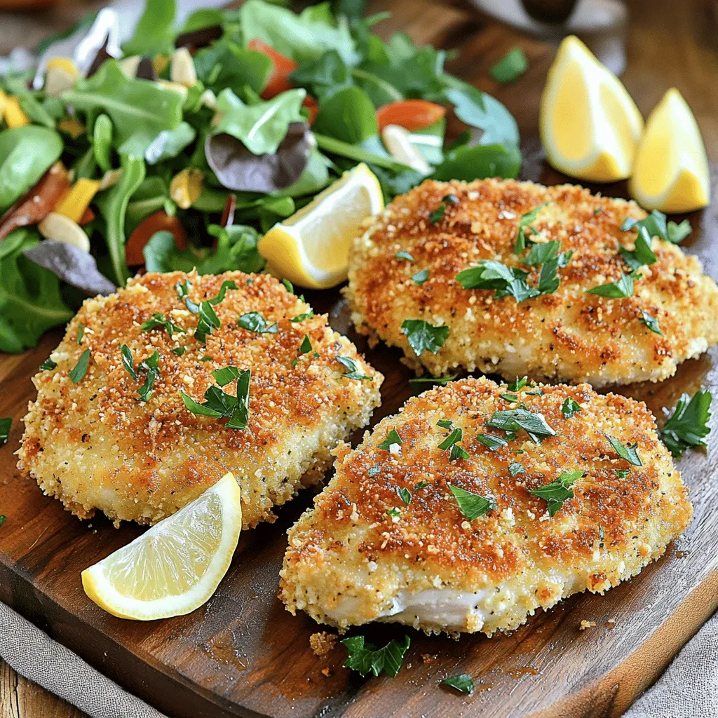 The key ingredients make this dish shine. You need four boneless, skinless chicken breasts. They serve as the main star. For the crust, grated Parmesan cheese is a must. It adds rich flavor and a nice crunch. Panko breadcrumbs give the crust a light and crispy texture.