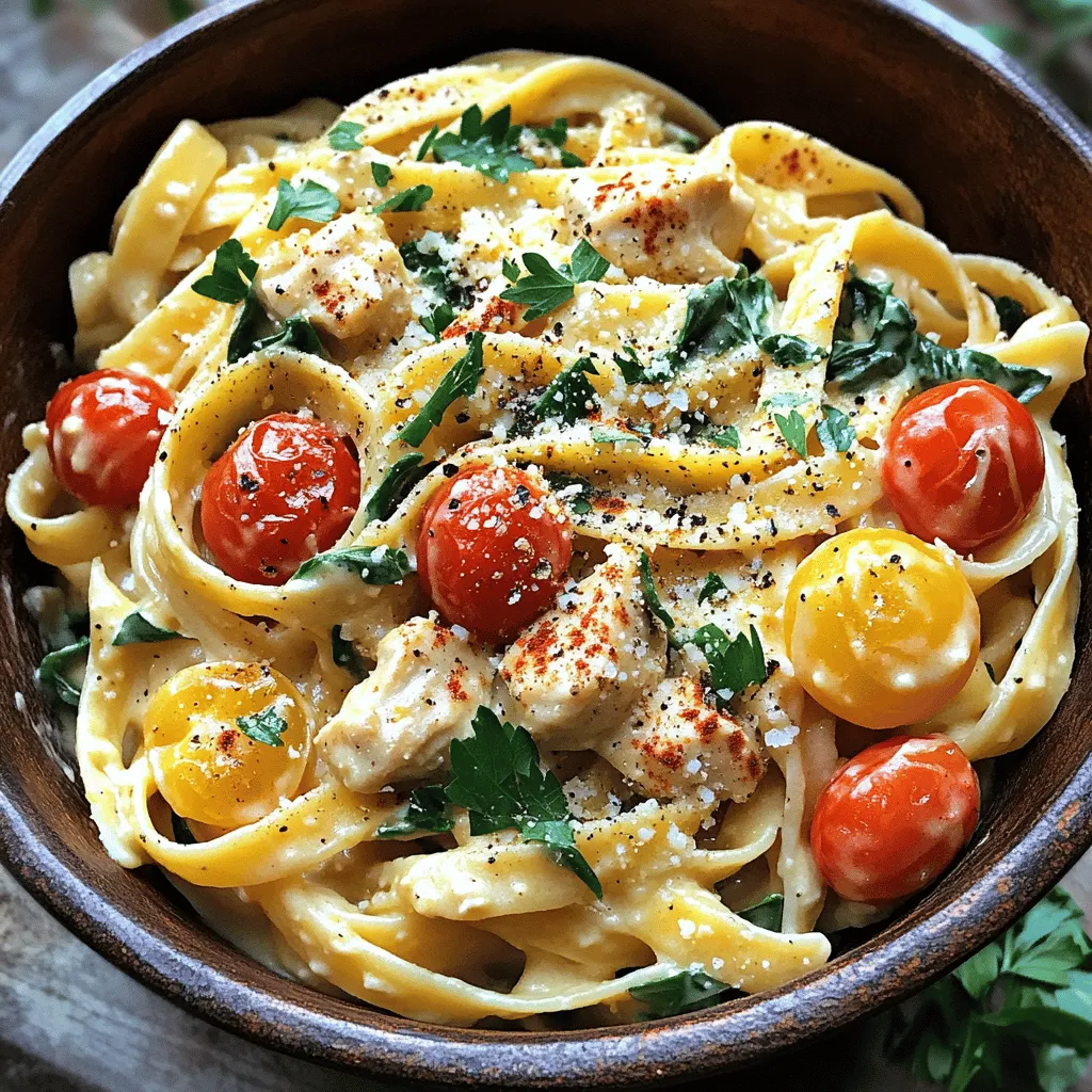 To make creamy cowboy butter chicken linguine, you need simple, fresh ingredients. First, you need 8 oz of linguine pasta. This pasta gives a nice base for the dish. Next, use 2 boneless, skinless chicken breasts, diced into small pieces. The chicken adds protein and heartiness.