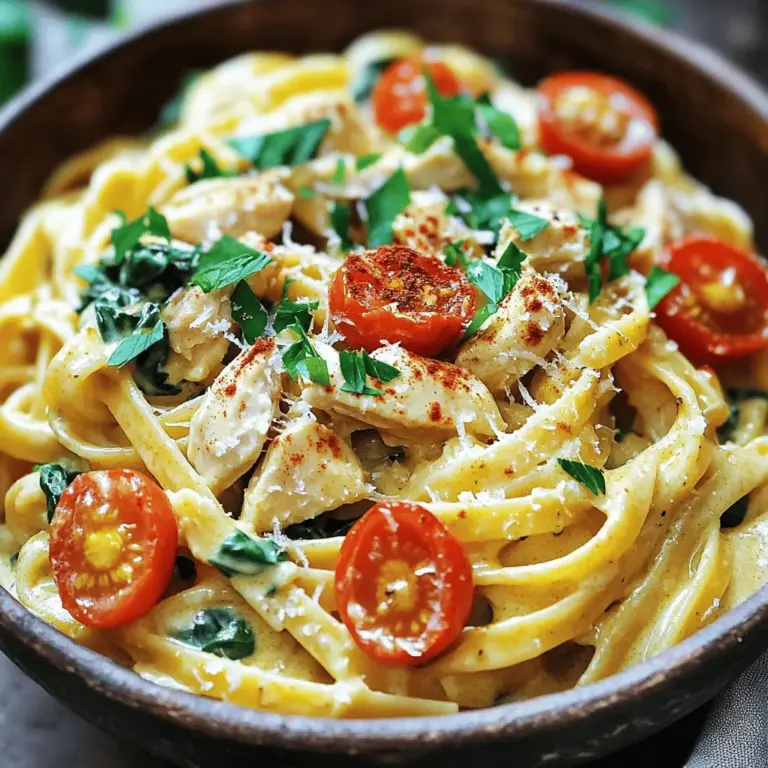 To make creamy cowboy butter chicken linguine, you need simple, fresh ingredients. First, you need 8 oz of linguine pasta. This pasta gives a nice base for the dish. Next, use 2 boneless, skinless chicken breasts, diced into small pieces. The chicken adds protein and heartiness.