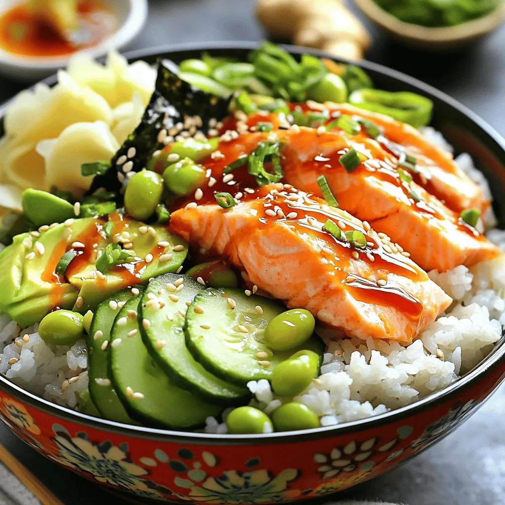 To make a flavorful spicy salmon rice bowl, you need key ingredients. Each one adds its own unique taste.