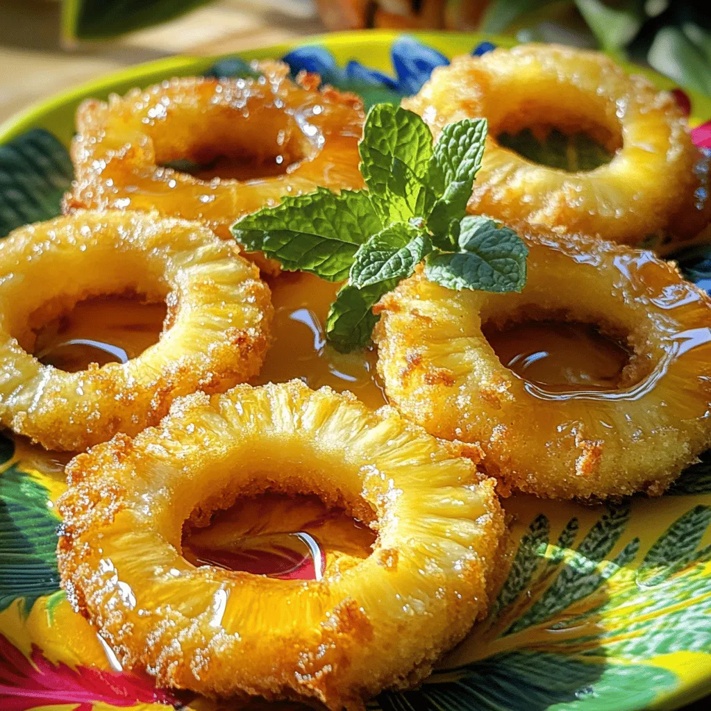 Fried pineapple rings are sweet, crispy treats. They come from fresh pineapple, which is sliced and fried until golden. This snack is a fun blend of sweet and savory. You can enjoy them on their own or with dips.