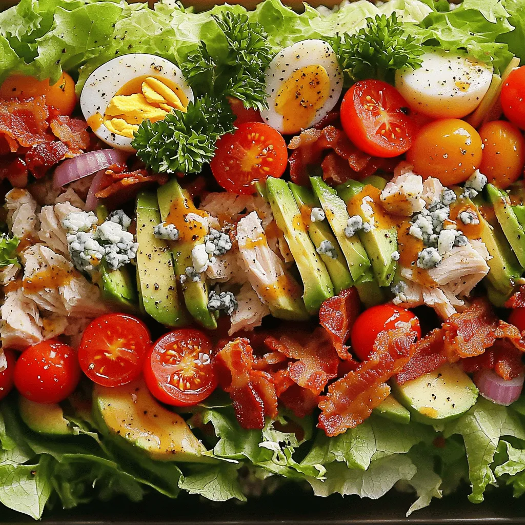 A classic Cobb Salad is a feast for the eyes and the taste buds. The main ingredients for Cobb Salad include romaine lettuce, chicken breast, crispy bacon, hard-boiled eggs, avocado, cherry tomatoes, and blue cheese. Each ingredient adds a unique taste and texture.